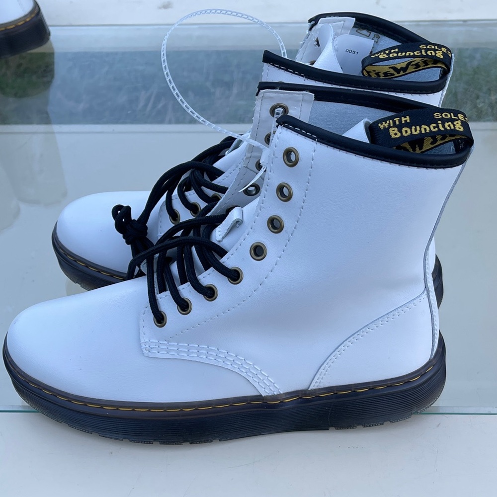 Dr. Martens White Zavala Boots with Black Accents